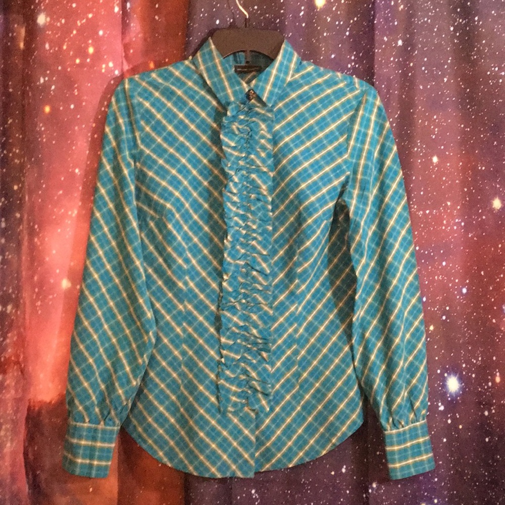 New York & Co Fitted Ruffle Button Down Shirt